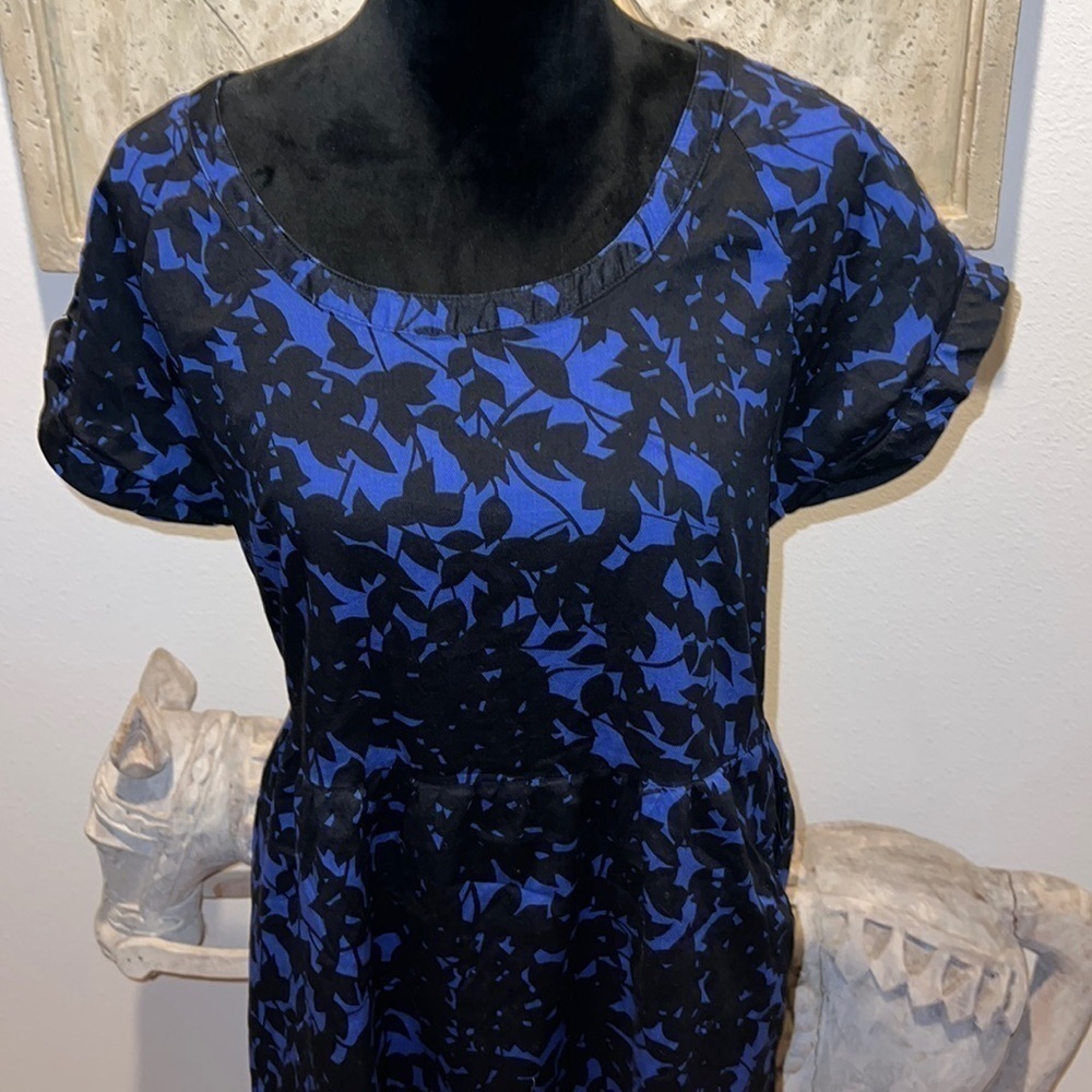 GAP blue black print shirt sleeve 100% cotton dress Sz M - Picture 2 of 8